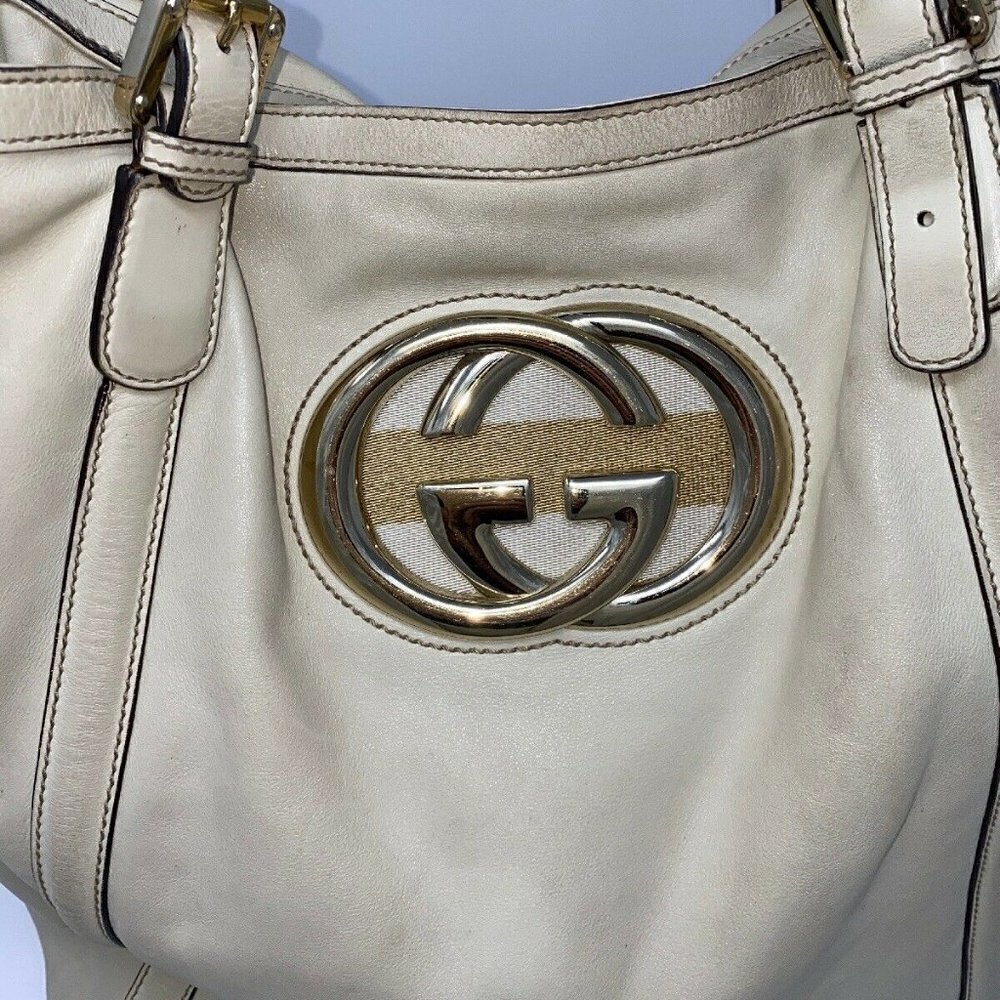 Gucci Cream Leather Britt Interlocking GG Large Shoulder Tote Bag - Picture 2 of 10